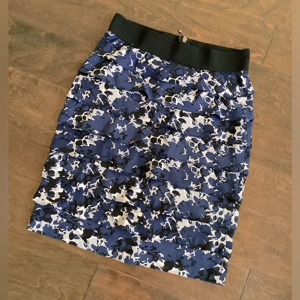 Alfani Tiered Layered Pencil Skirt Blue Gray Elastic Waist Zipper 10
